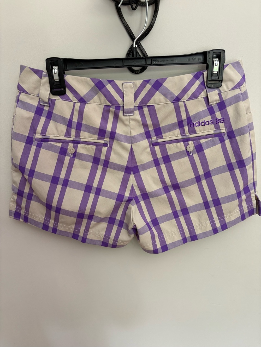 Adidas Women’s Plaid Golf Shorts Purple Khaki Size 6 Y2K Preppy Blokecore - Picture 10 of 10
